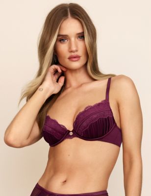 

Womens ROSIE Pleat & Lace Padded Plunge Bra A-E - Berry, Berry