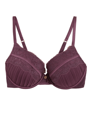 

Womens ROSIE Pleat & Lace Padded Plunge Bra A-E - Berry, Berry