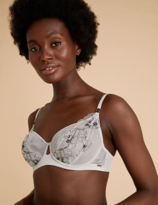 

Womens Autograph Allure Embroidered Underwired Balcony Bra A-E - Silver, Silver