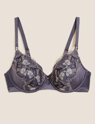 M&S Autograph Full Cup Bra Satin And Embroidery Navy Blue 30-40 B-F 