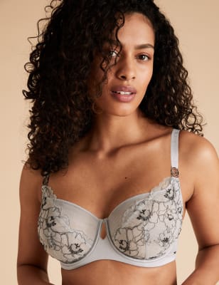 

Womens Autograph Allure Embroidered Underwired Balcony Bra F-H - Silver, Silver