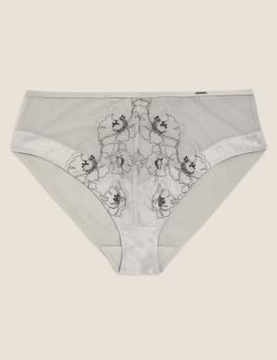 

Womens Autograph Allure Embroidered High Leg Knickers - Silver, Silver