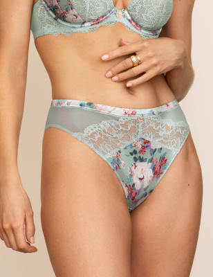 

Womens ROSIE Silk & Lace Floral High Leg Knickers - Light Blue Mix, Light Blue Mix