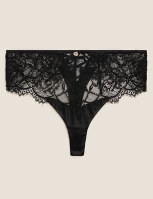 

Womens ROSIE Ophelia Lace High Waisted Thong - Black, Black