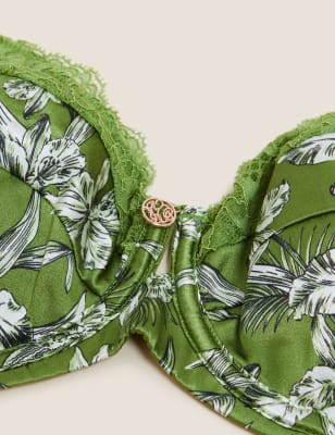 

Womens ROSIE Nerine Silk Print Wired Balcony Bra A-E - Green Mix, Green Mix