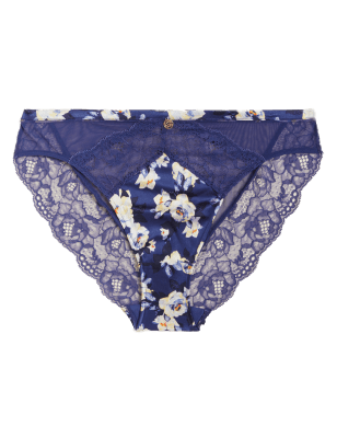 

Womens ROSIE Midnight Rose Silk & Lace High Leg Knickers - Navy Mix, Navy Mix