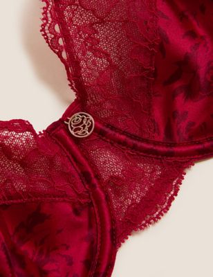 Rosie Womens Rose Silk Print Wired Full Cup Bra A-E - 30A - Red Mix, Red Mix