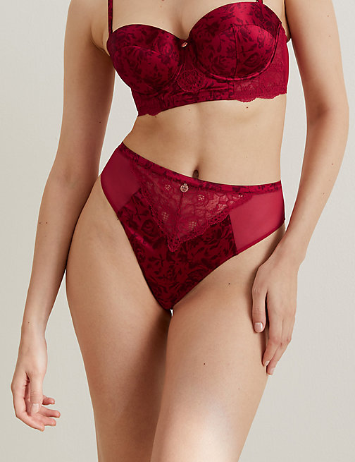 Marks And Spencer Womens Rosie Silk Print High Waisted Thong - Red Mix, Red Mix