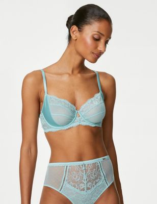 

Womens Rosie Aster Sparkle Lace Wired Balcony Bra A-E - Dusted Aqua, Dusted Aqua