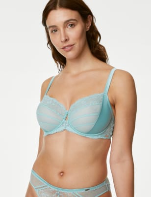 

Womens Rosie Aster Sparkle Lace Wired Balcony Bra F-H - Dusted Aqua, Dusted Aqua