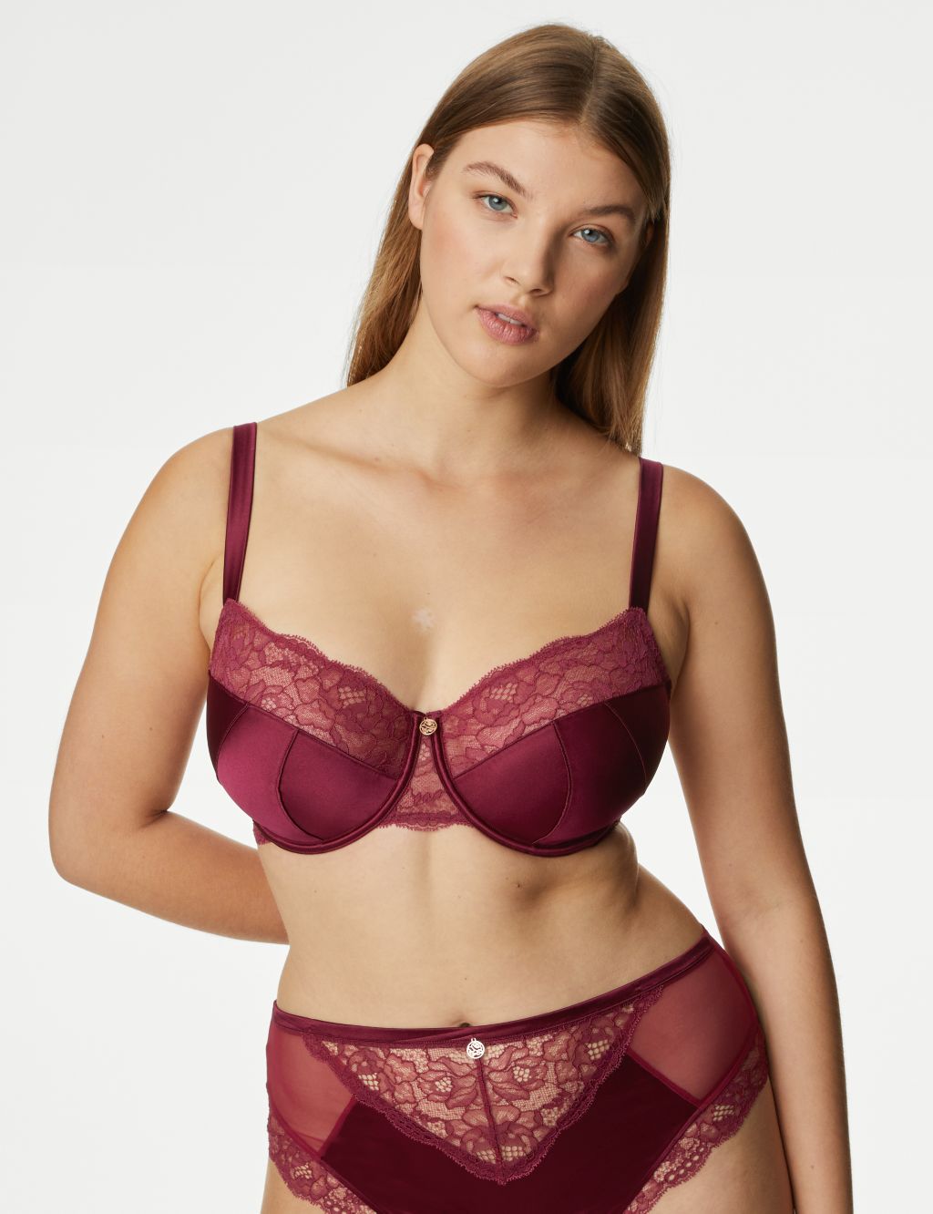 Claret Silk & Lace Wired Full Cup Bra F-H image 1