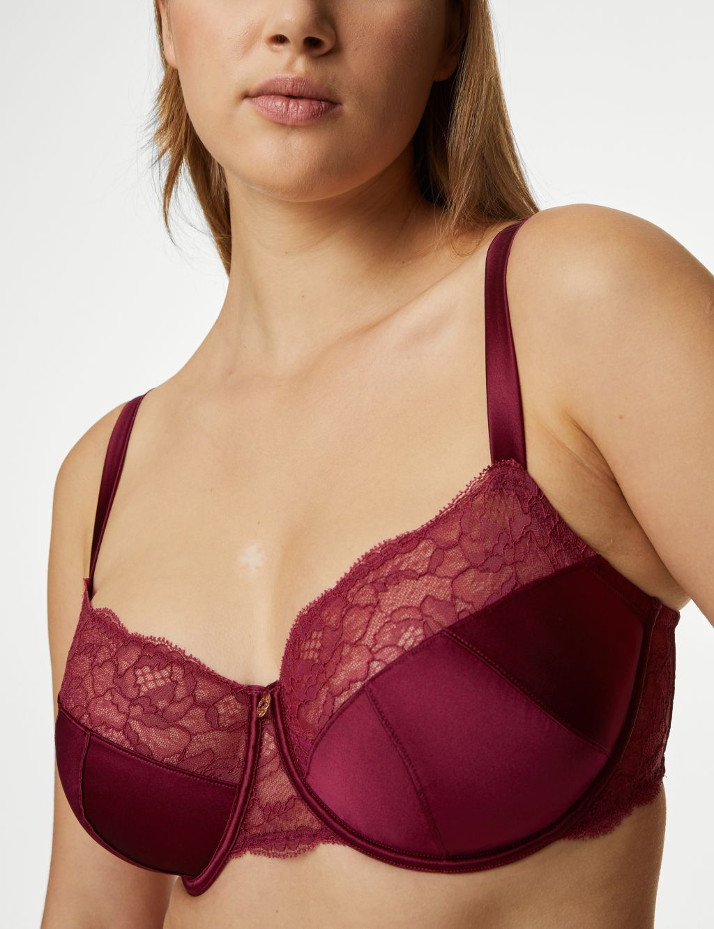 Claret Silk & Lace Wired Full Cup Bra F-H image 3