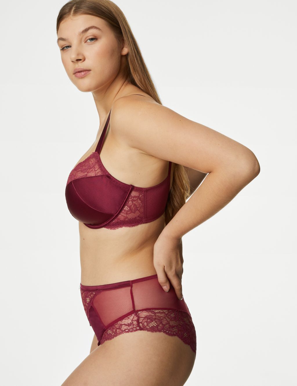 Claret Silk & Lace Wired Full Cup Bra F-H image 5
