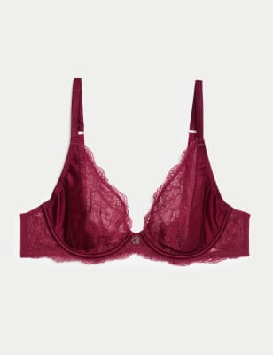 M&S ROSIE Red Silk & Lace Underwired Full Cup Bra T81/6380F