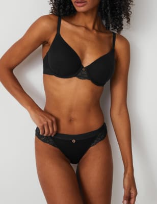 

Womens Rosie Ribbed Lace Lounge Wired Full Cup Bra A-E - Black, Black