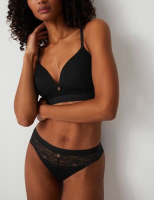 

Womens Rosie Lounge-Slips mit hoch ausgeschnittenem Bein, Rippenmuster und Spitze - Black, Black
