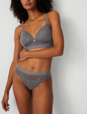 Rosie Women's Ribbed Lounge Non Wired Plunge Bra A-E - 32A - Grey Marl, Grey Marl
