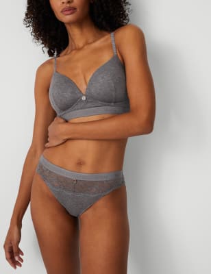 

Womens Rosie Ribbed Lounge Non Wired Plunge Bra A-E - Grey Marl, Grey Marl