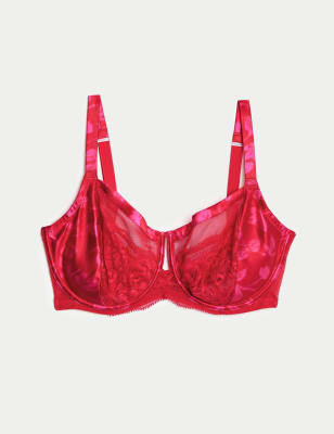 Cacique Unlined Full Coverage Bra Pink Lacey Wired