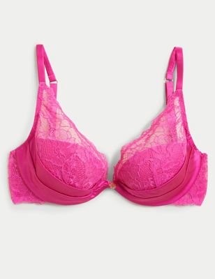Rosie Womens Lace Beau Wired Plunge Bra With Silk A-E - 30A - Pink, Pink
