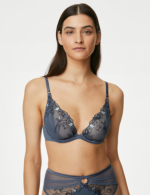 Iris Embroidery Wired Plunge Bra A-E - PL