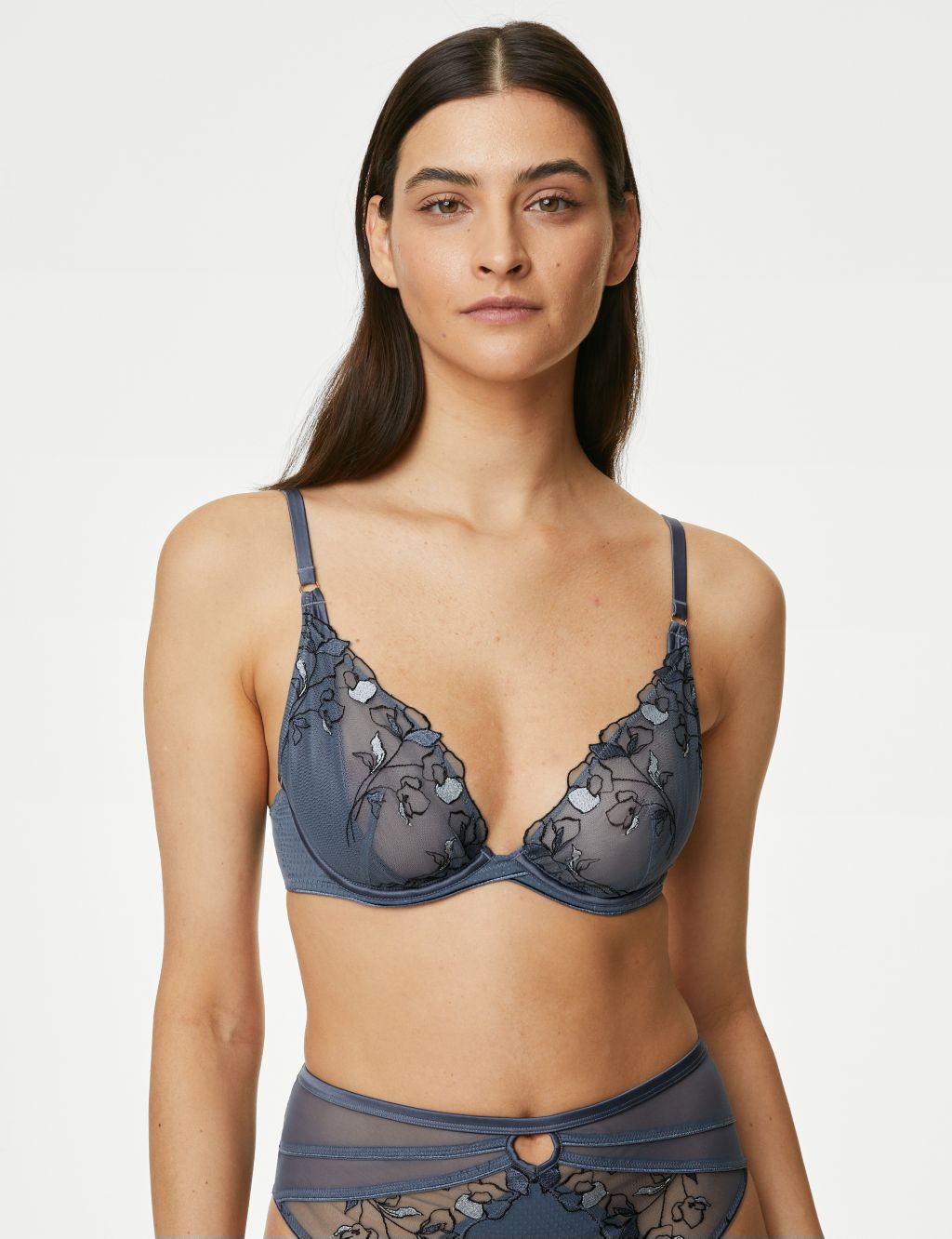 Iris Embroidery Wired Plunge Bra A-E image 1