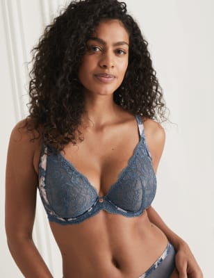 

Womens Rosie Lunaria Silk Wired Plunge Bra F-H - Air Force Blue, Air Force Blue