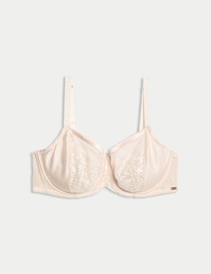 

Womens Rosie Silk & Lace Wired Minimiser Bra (C-G) - Pale Opaline, Pale Opaline