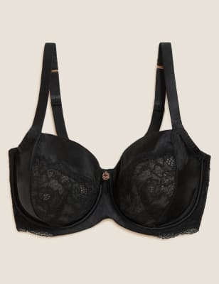 

Womens Rosie Silk Blend & Lace Wired Balcony Bra F-H - Black, Black