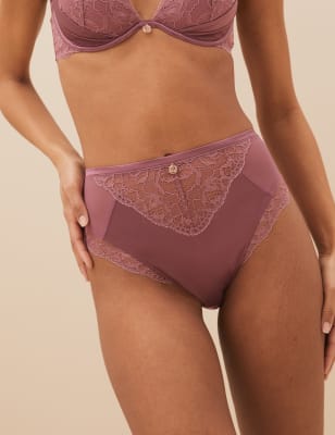 Womens ROSIE Silk High Waisted Brazilian Knickers - Pink