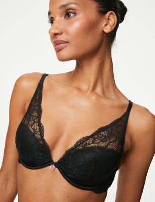 Marks And Spencer Womens Rosie Silk Beau Wired Plunge Bra A-E - Black, Black