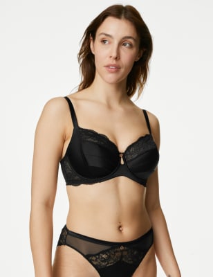 

Womens Rosie Silk & Lace Wired Balcony Bra F-H - Black, Black