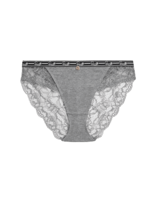 

Womens Rosie Lace High Leg Lounge Knickers - Grey Marl, Grey Marl