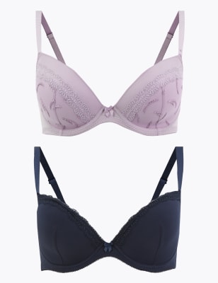 Lot de 2&nbsp;soutiens-gorge ampliformes plongeants &agrave; motif brod&eacute;, bonnets&nbsp;E+