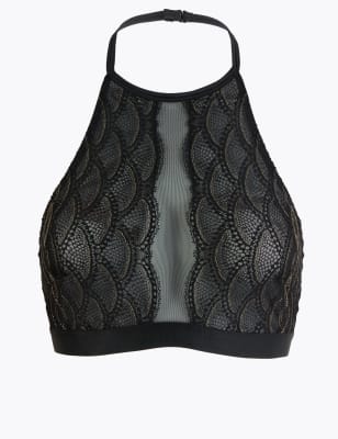Soutien-gorge bustier &agrave; col montant, orn&eacute; de dentelle style sir&egrave;ne