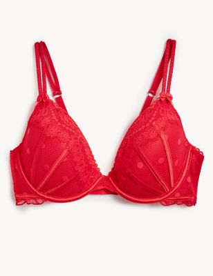 Boutique Womens Linea Lace Wired Plunge Bra A-E - 30B, Red