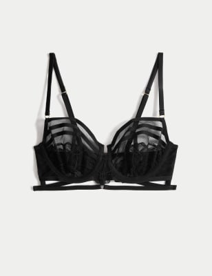 

Womens Boutique Maya Embroidery Wired Balcony Bra A-E - Black, Black