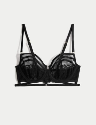 AND/OR Alexis Palm Embroidery Balcony Bra, Black/Almond, 32B