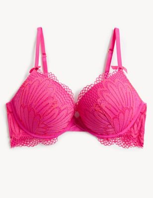 Boutique Womens Nova Lace Wired Push-Up Bra A-D - 28A - Rose Pink, Rose Pink