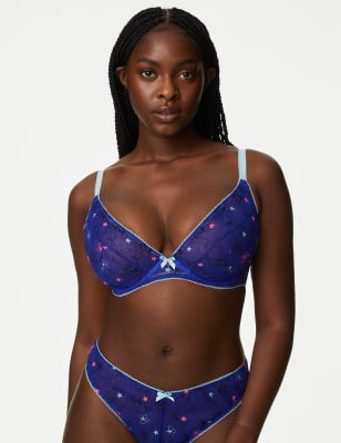 

Womens Boutique Carissa Embroidery Wired Plunge Bra A-E - Blue Mix, Blue Mix