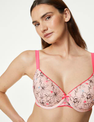 New M&S Rosie Pink Lace Embroidery Wired Bra Size 38A