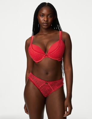 Red Lace Trim Underwired Lingerie Set