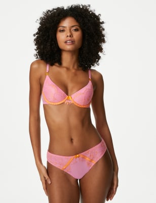 MARKS SPENCER M&S X BOUTIQUE LARRISA DOUBLE LACE WIRED PINK PEACH PLUNGE  BRA £20 - AbuMaizar Dental Roots Clinic