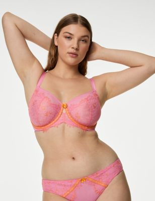 Boutique Womens Jacquelina Lace Wired Minimiser Bra (C-G) - 32C - Bright Pink Mix, Bright Pink Mix