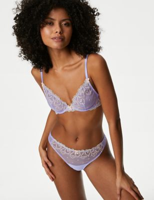 Marks and Spencer Women's Rosie Silk & Lace Padded Plunge Beau Bra,  Alabaster, 30D at  Women's Clothing store