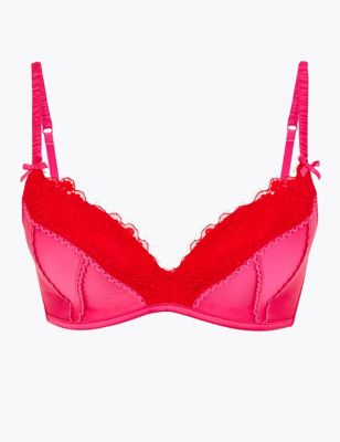 Push-up, Crystal, Tulle, Satin and Lace Detailed Bra Set Colors: Purple  Red-clear Straps -  Sweden