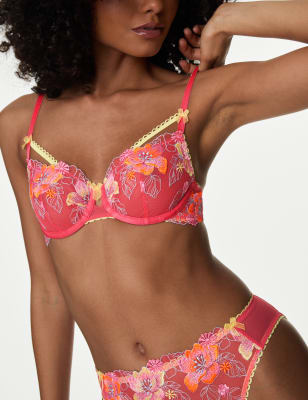 Boutique Women's Josefine Embroidered Wired Balcony Bra (A-E) - 30B - Bright Rose, Bright Rose