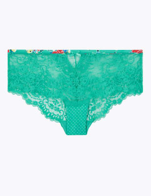 Shorty en dentelle et satin &agrave; motif fleuri