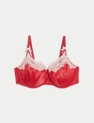 

Womens Boutique Alannah Satin & Lace Wired Balcony Bra (A-E) - Bright Red, Bright Red