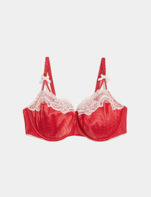 SATIN EFFECT LACE BRALETTE - Red